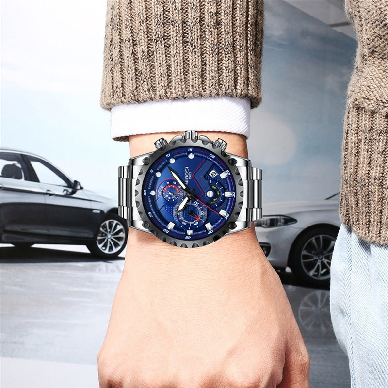 NIBOSI Three Eyes Six Hands Quartz Watch
