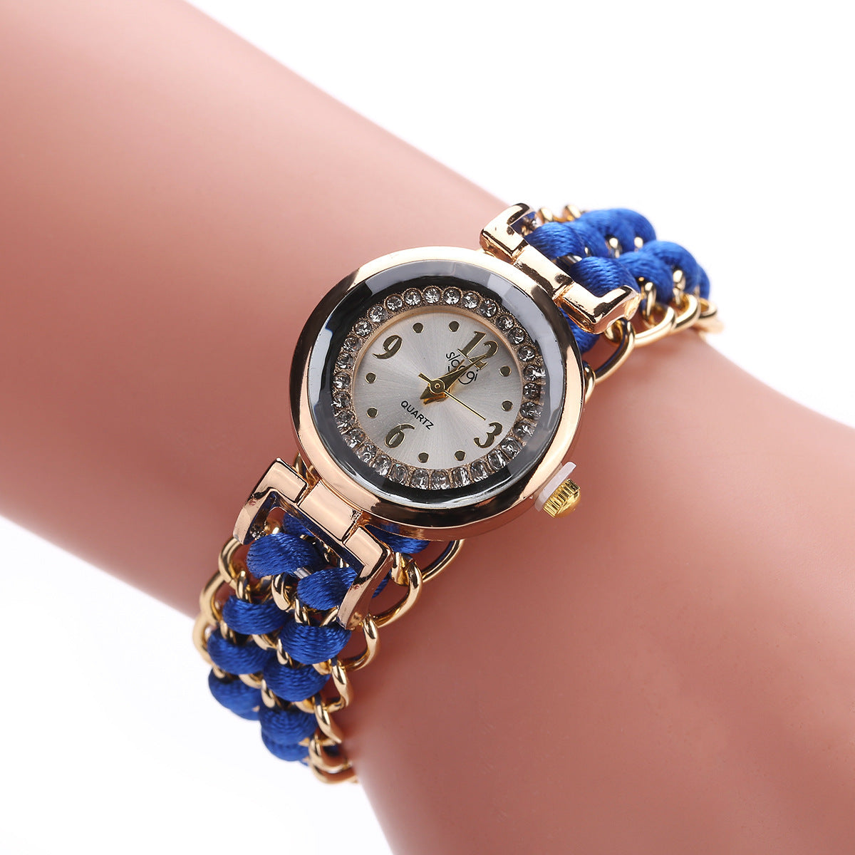 Reloj de pulsera analógico de cuarzo con movimiento de cuerda de punto y cadena de alta calidad para mujer