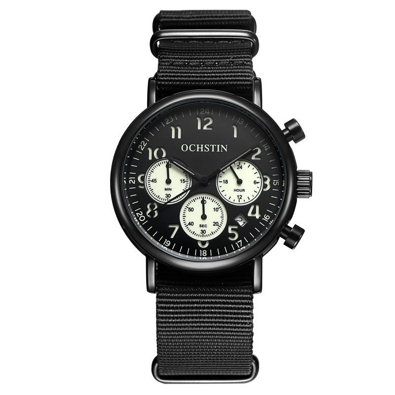 Multi-function three-eye calendar quartz watch