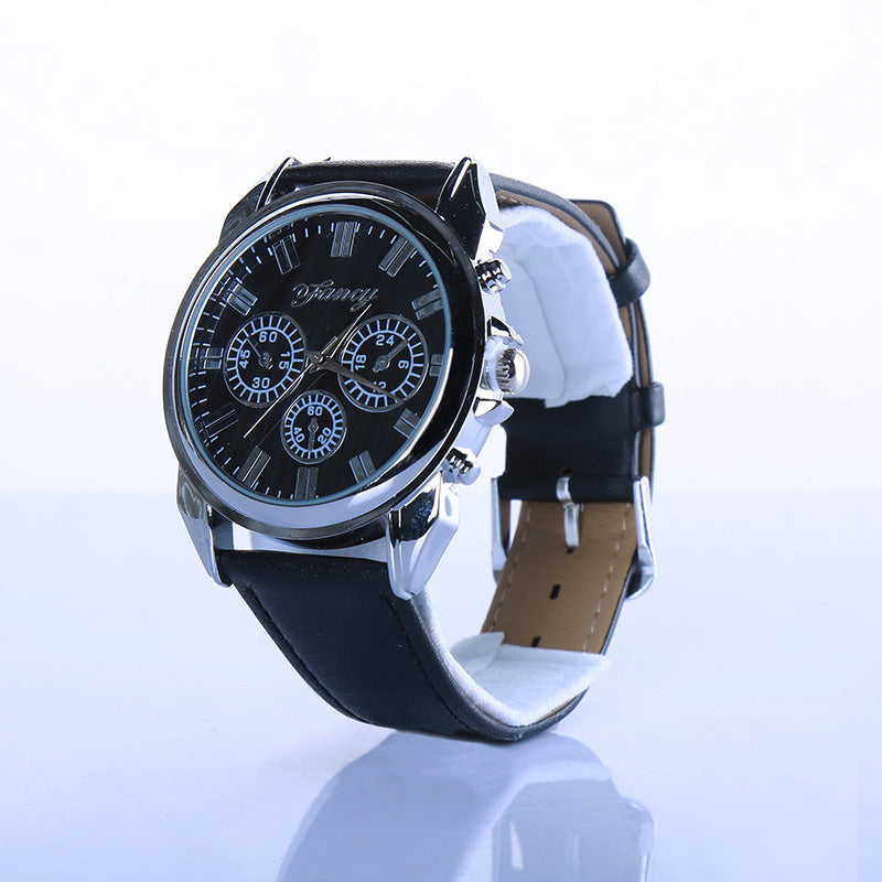 Conjunto de tres piezas de caja de regalo de cartera con cinturón de reloj de pulsera de cuarzo para hombre a la moda