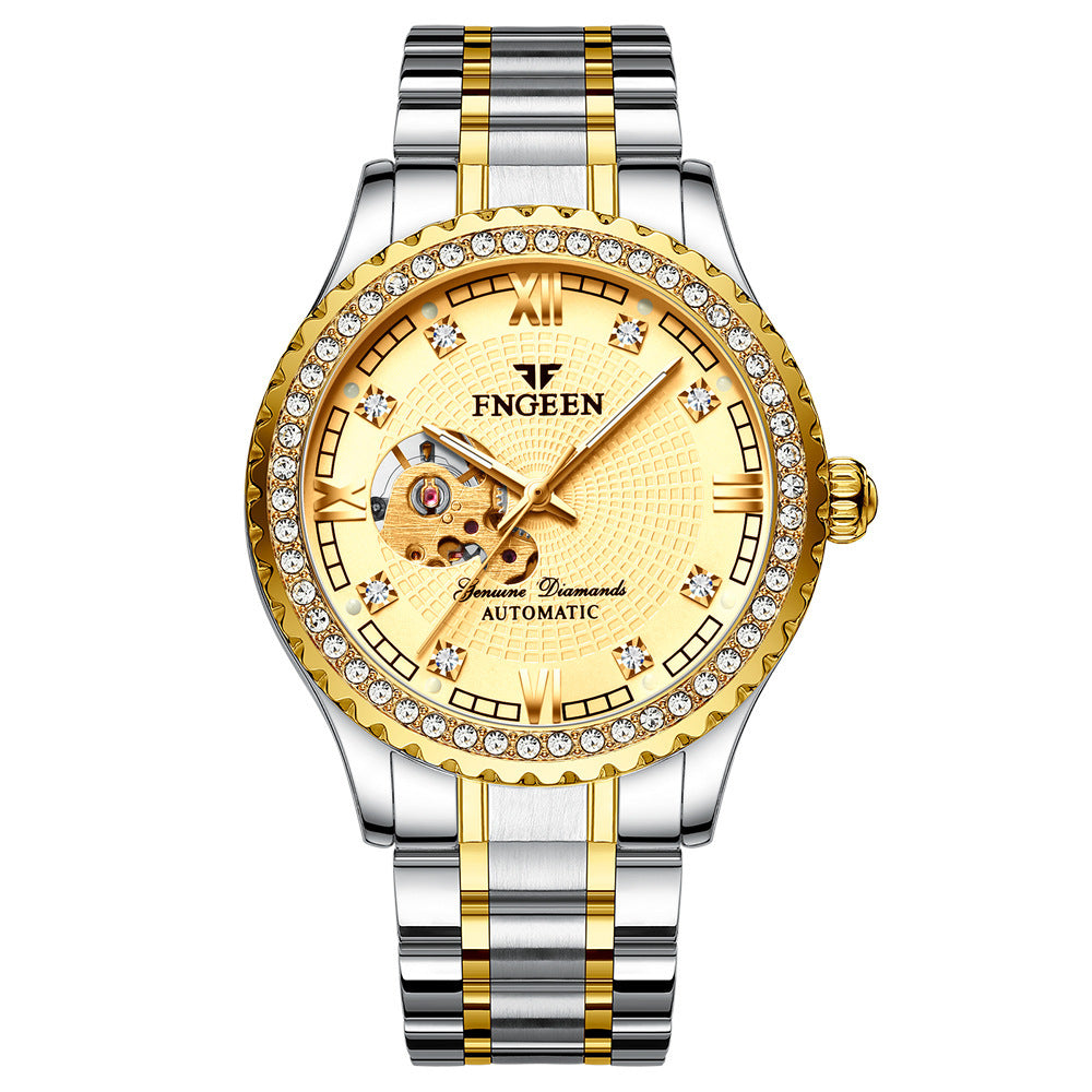 Reloj mecánico automático impermeable con diamantes para hombre, reloj de moda, reloj dorado, reloj hueco para hombre