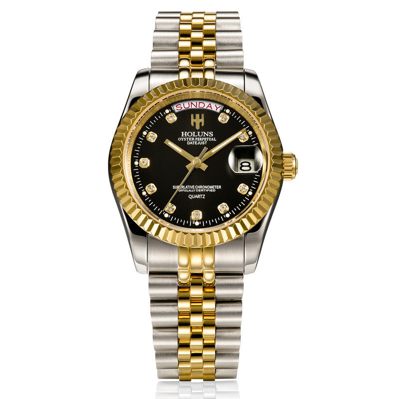 Multi-function calendar watch with diamond scale