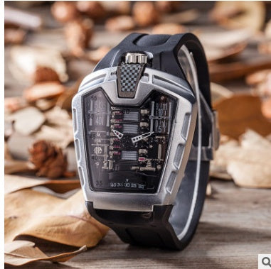 Fashion hollow ghost head silicone belt quartz men's watch imitation mechanical watch