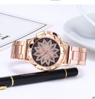 Los modelos de explosión miran al comercio exterior de las mujeres para ejecutar la bandeja de flores creativa para damas, malla de metal casual con reloj de mujer, reloj de cuarzo