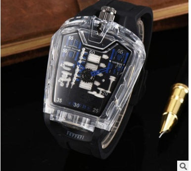Fashion hollow ghost head silicone belt quartz men's watch imitation mechanical watch