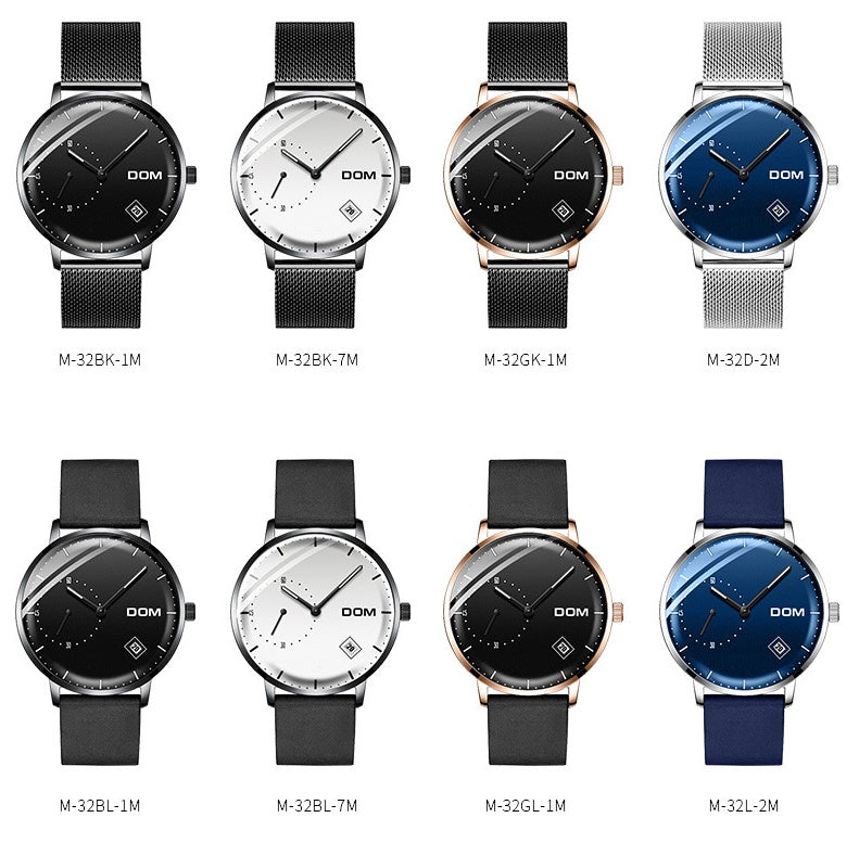 Men's simple quartz watch belt calendar anti-independent second hand sports men's watch