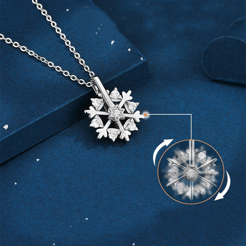 Collar de copo de nieve giratorio de plata 925 para mujer, diseño de nicho de lujo, joyería de diamantes de imitación brillantes, regalo de cumpleaños de otoño e invierno para amigos