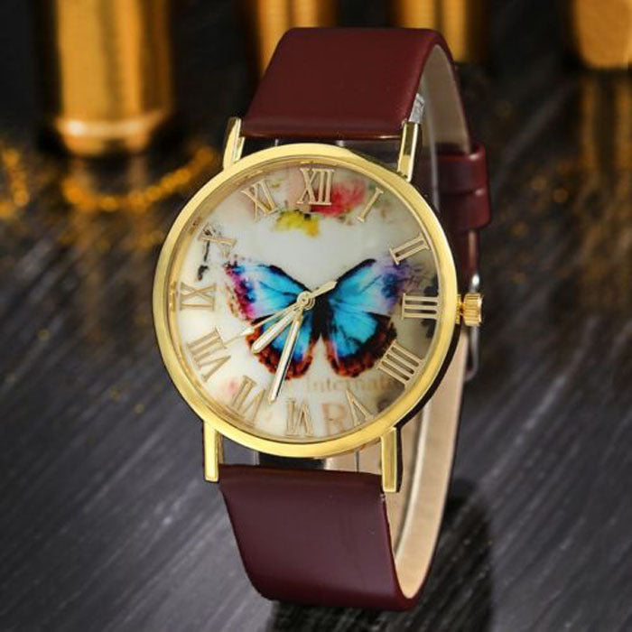 Reloj con correa de mariposa y escala romana Reloj universal de moda con carcasa dorada