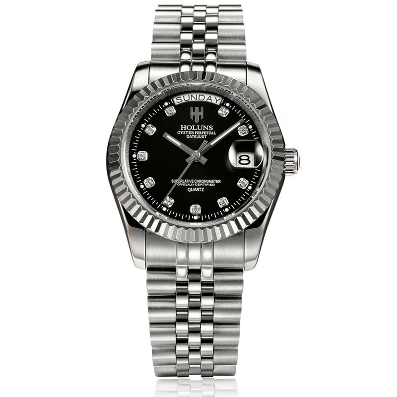 Multi-function calendar watch with diamond scale
