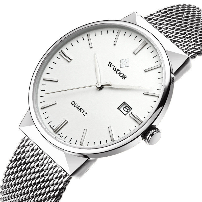 Men's mesh belt quartz watch wholesale ultra-thin waterproof steel