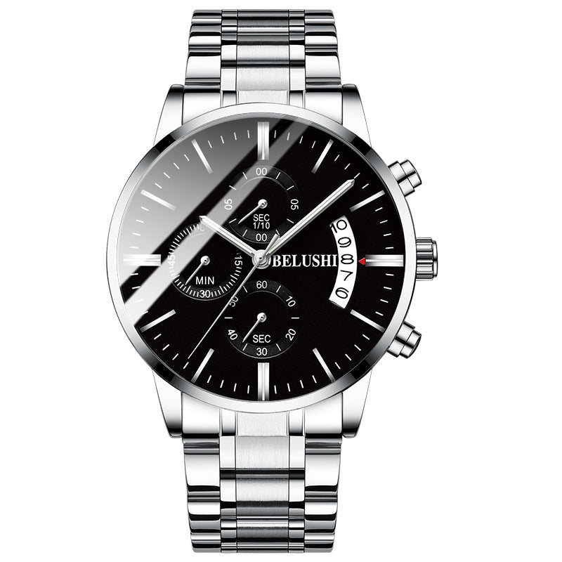Reloj de alta gama con calendario y temporizador de seis manecillas y tres esferas