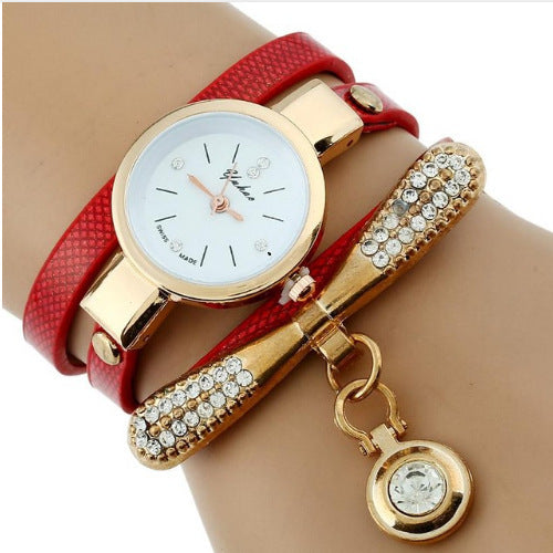 Reloj de pulsera de cuarzo informal de cuero sintético para mujer, nuevo, de lujo, con diamantes de imitación y pulsera de oro, Gnova Platinum Fashion