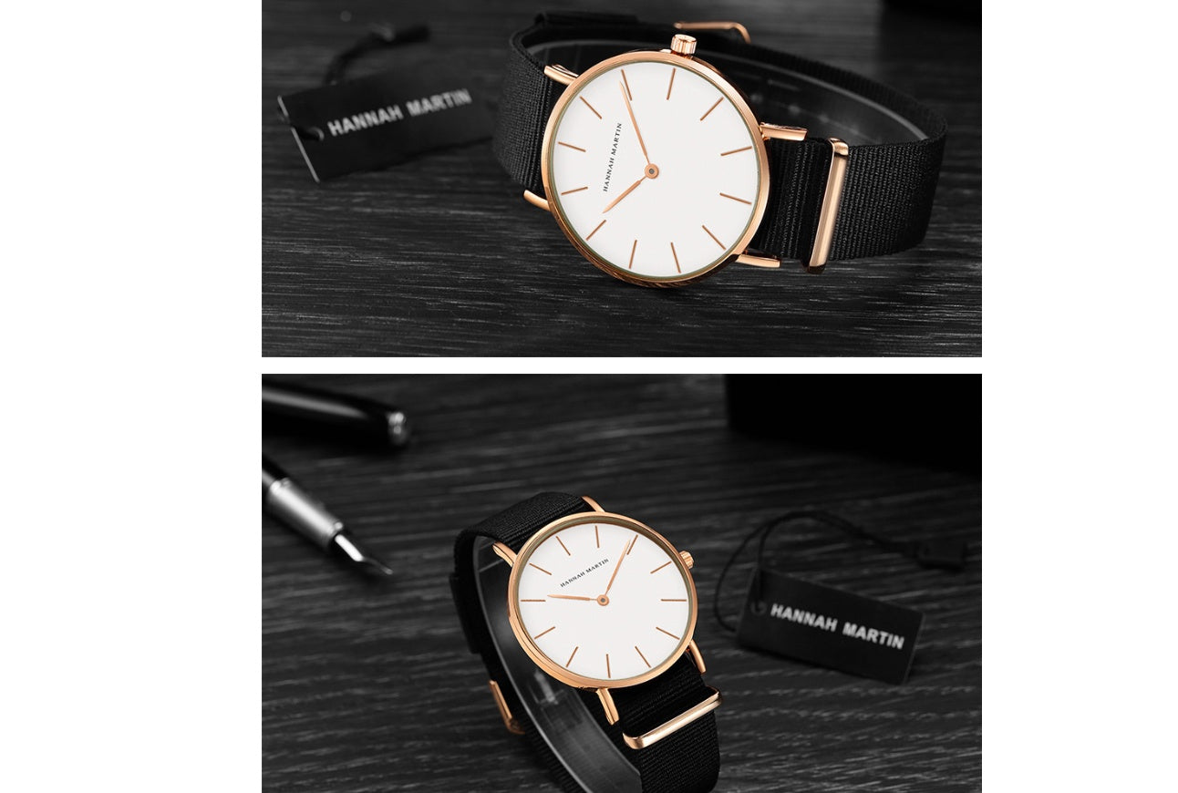 Reloj de cuarzo ultrafino con correa negra, informal, resistente al agua, para hombre y mujer
