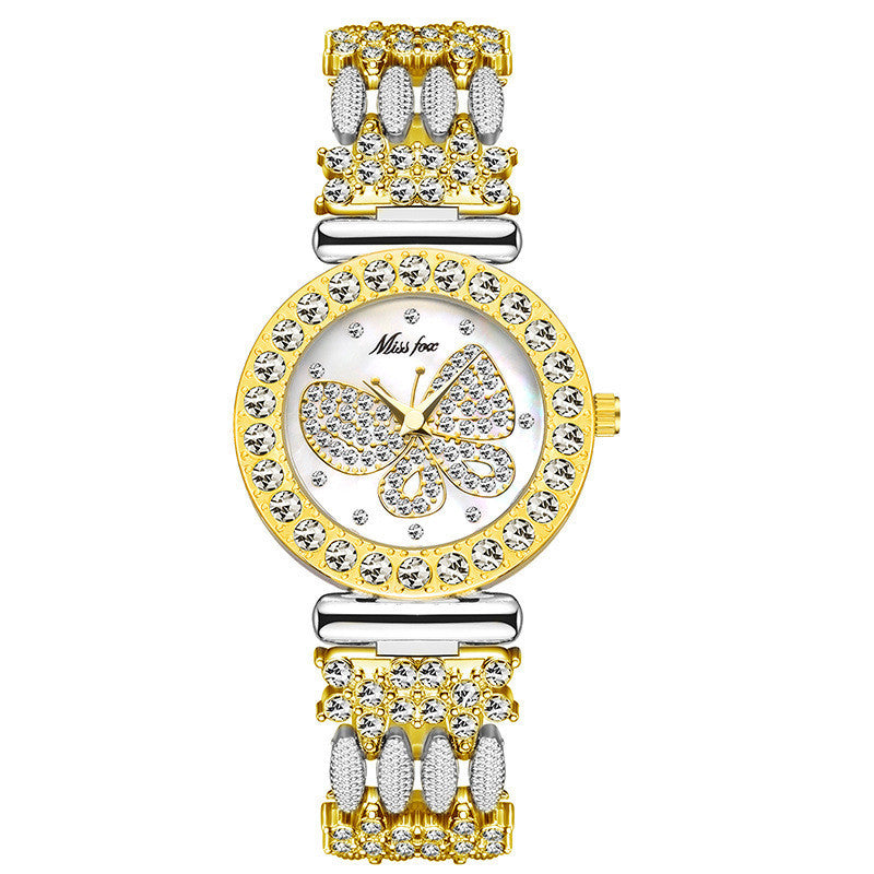 Reloj de cuarzo para mujer con mariposa de diamantes y temperamento de moda