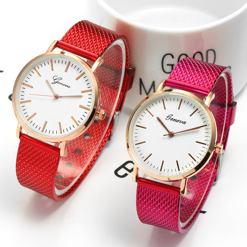 Reloj de Ginebra con esfera y correa de malla, minimalista, fino