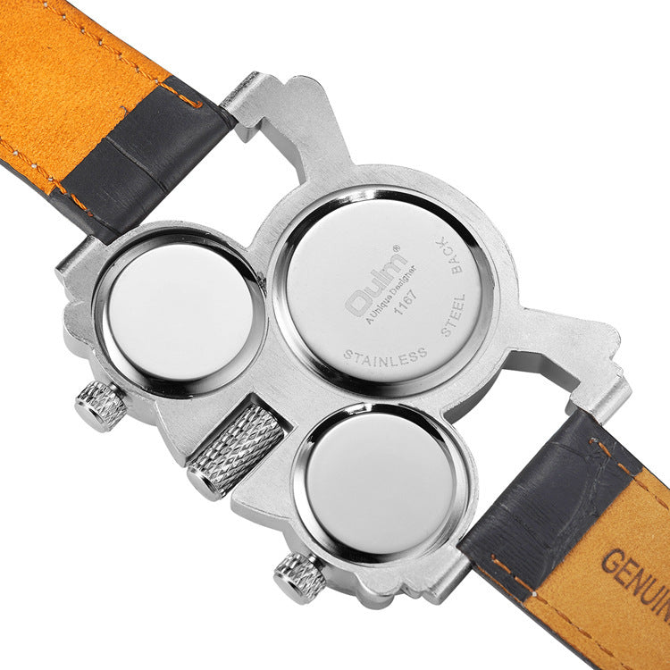 Dual movement leather men's watch