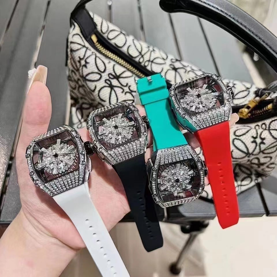 Reloj de mujer de lujo con diamantes huecos y llenos de silicona