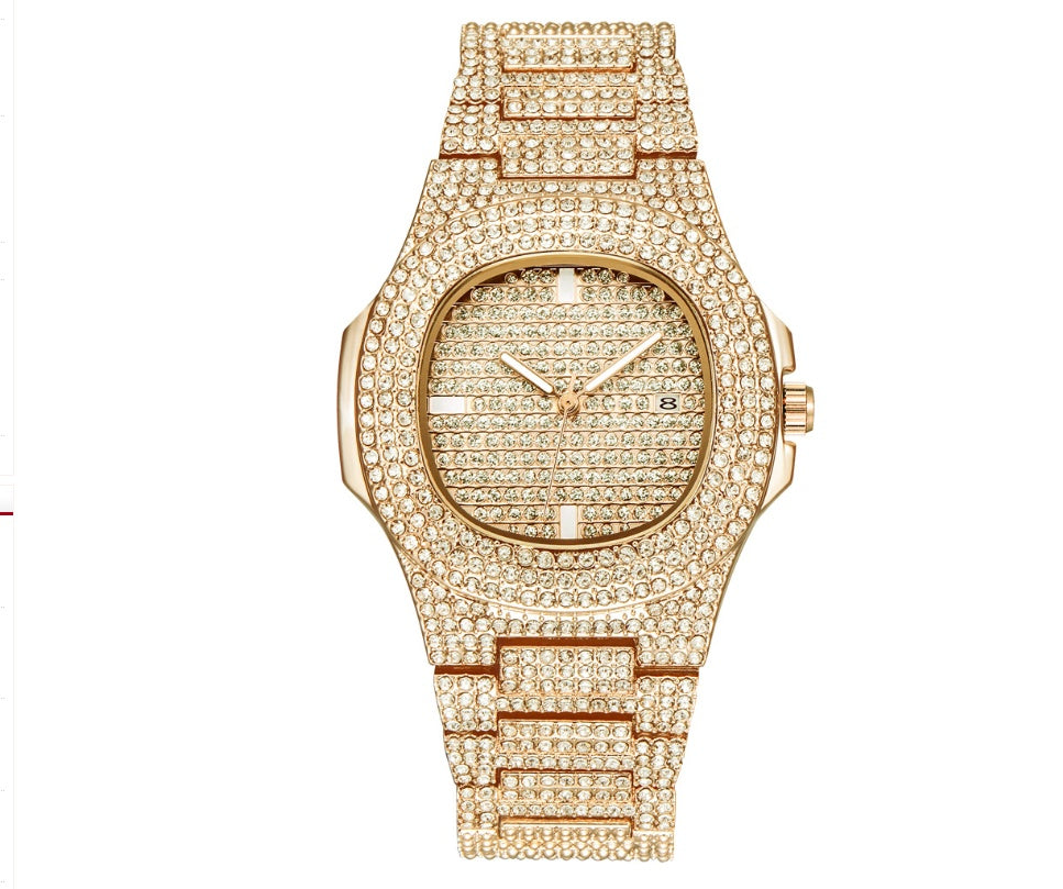 Relojes para hombre, marca de lujo, moda, reloj de cuarzo con fecha y diamantes