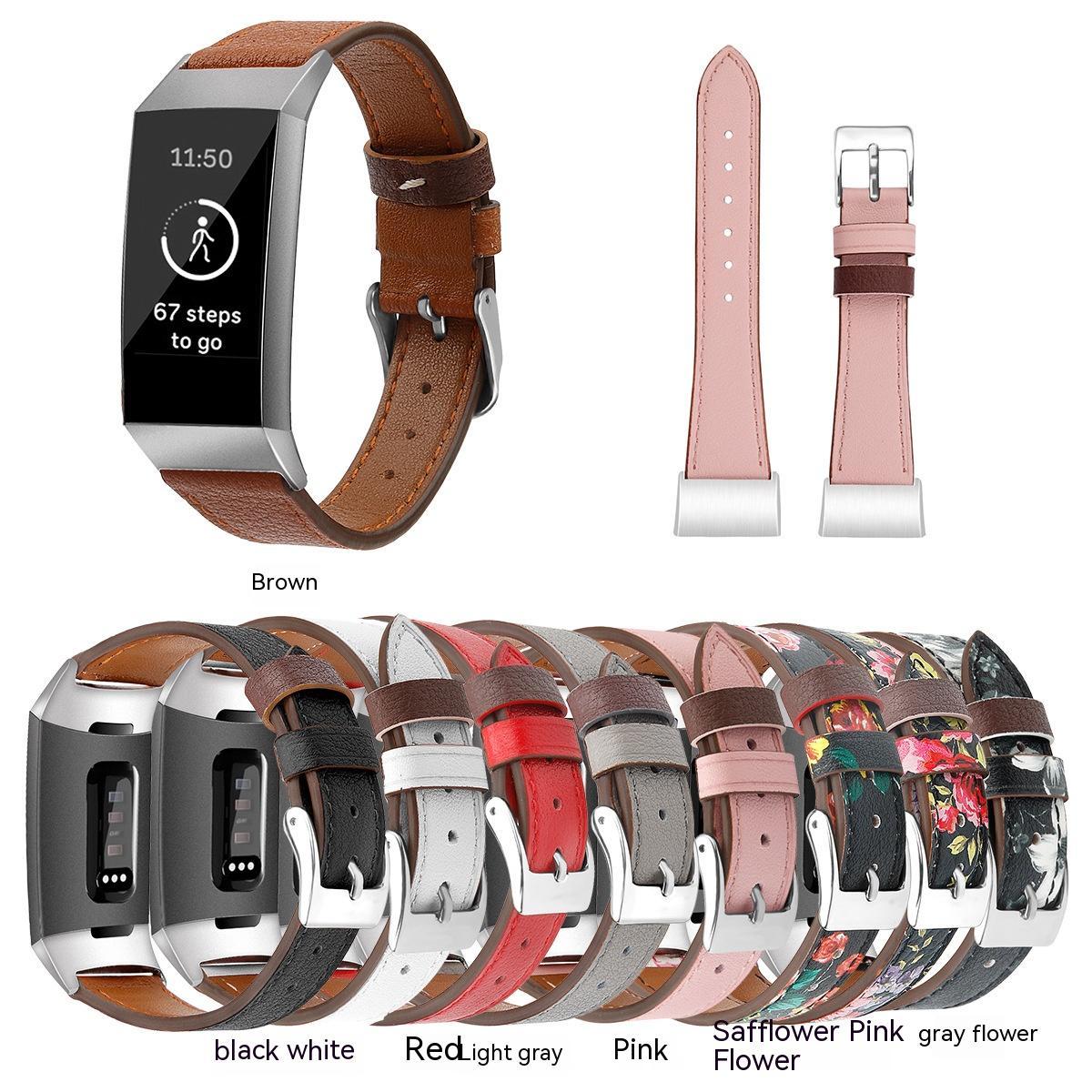 Fitbit Charge34 スマートウォッチ用 本革ストラップ 第一層牛革プリントストラップ