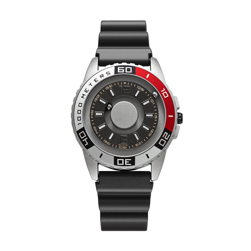 Reloj magnético de metal con tecnología negra.