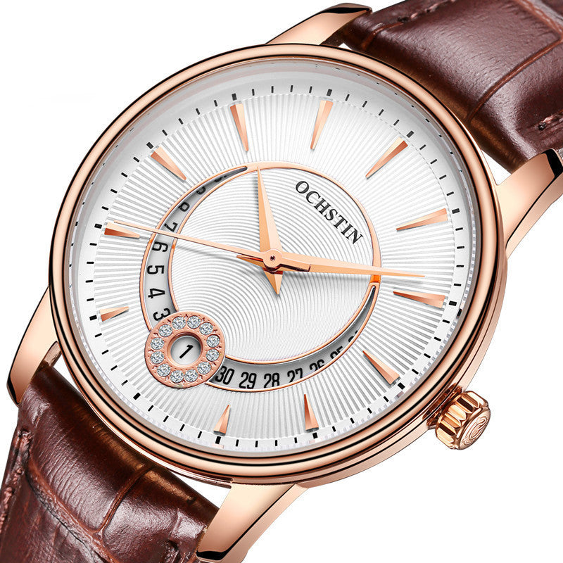 Leather waterproof quartz calendar ladies watch