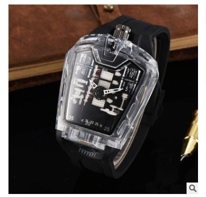 Fashion hollow ghost head silicone belt quartz men's watch imitation mechanical watch