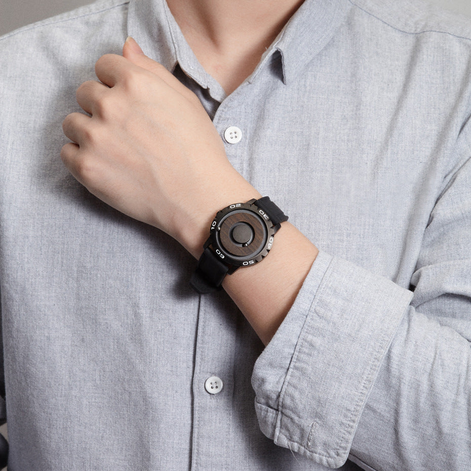Men's wooden watch with magnetic ball