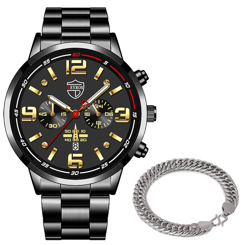 Reloj de cuarzo luminoso con calendario y correa de acero para hombre
