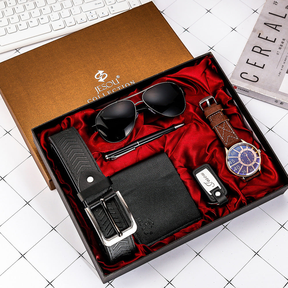 Conjunto de regalo para hombre, bellamente empaquetado, con reloj, cinturón y billetera.