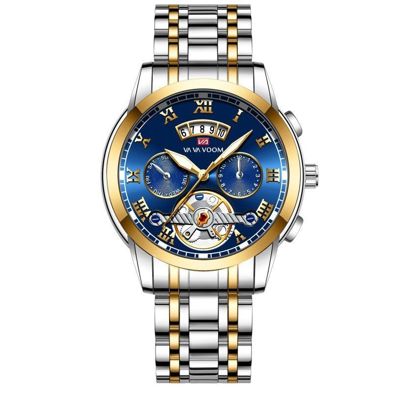 Reloj de cuarzo con tourbillon para hombre en acero inoxidable