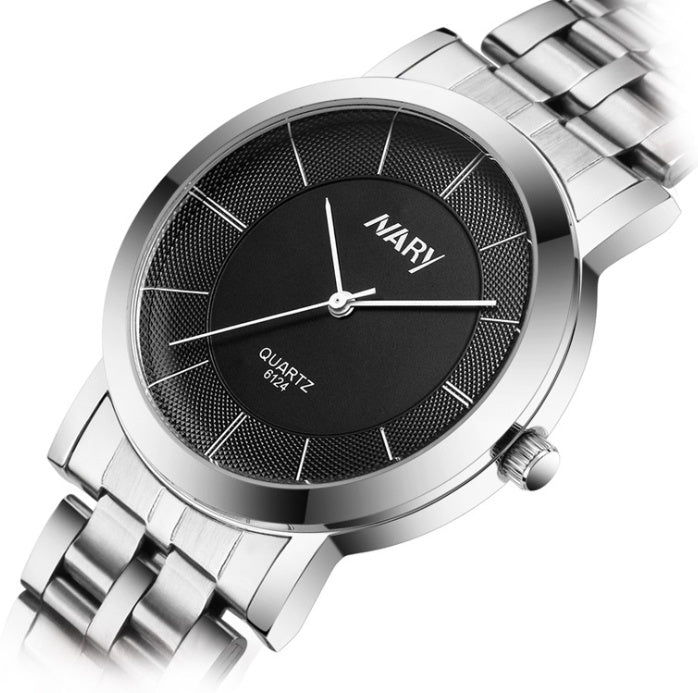 Reloj de pareja con correa de acero, sencillo, para hombre y mujer, reloj de cuarzo sobre la mesa