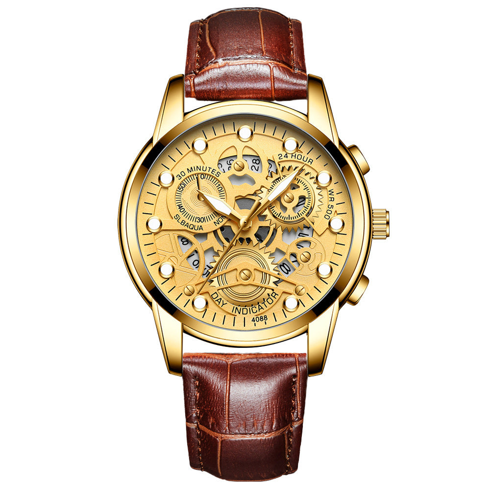 Reloj negro para hombre, reloj de cuarzo de moda hueco