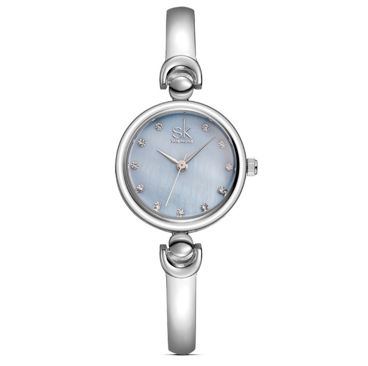 Reloj de cuarzo de acero de marca de lujo con diamantes de imitación SK, reloj de moda para mujer, reloj de pulsera para mujer, regalo, reloj de pulsera de oro plateado para mujer