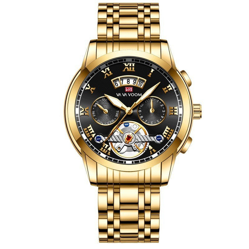 Reloj de cuarzo con tourbillon para hombre en acero inoxidable