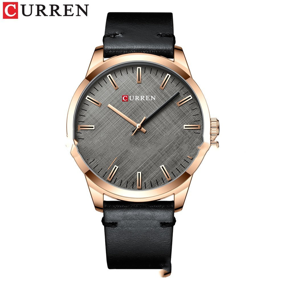 8386 Reloj redondo resistente al agua para hombre, estilo sencillo, reloj de cuero para parejas, reloj genuino