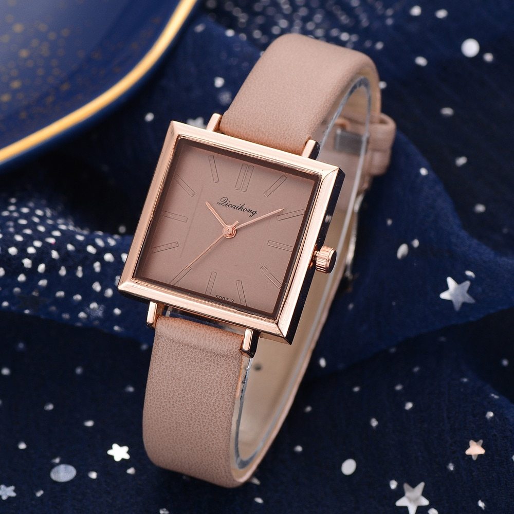 Reloj de pulsera cuadrado para mujer, reloj de pulsera de cuero con cristales, reloj de cuarzo para mujer