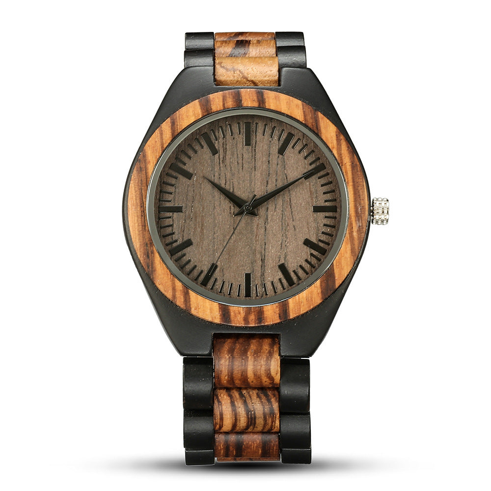 Reloj de cuarzo de madera con esfera grande para hombres y mujeres