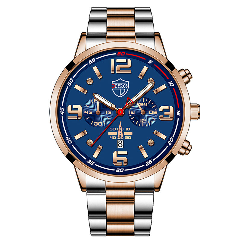 Reloj de cuarzo luminoso con calendario y correa de acero para hombre
