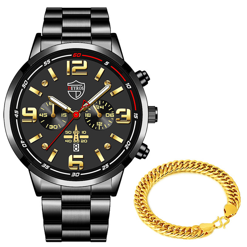Reloj de cuarzo luminoso con calendario y correa de acero para hombre
