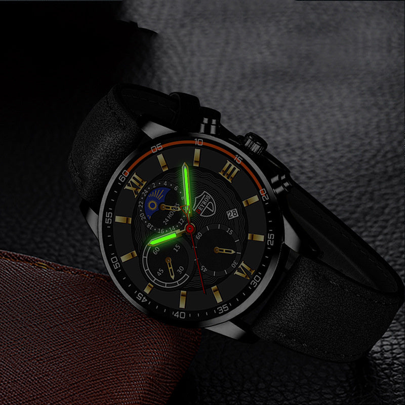 Leather Belt Men's Watch Fashion Automatic Calendar Luminous Quartz Watch