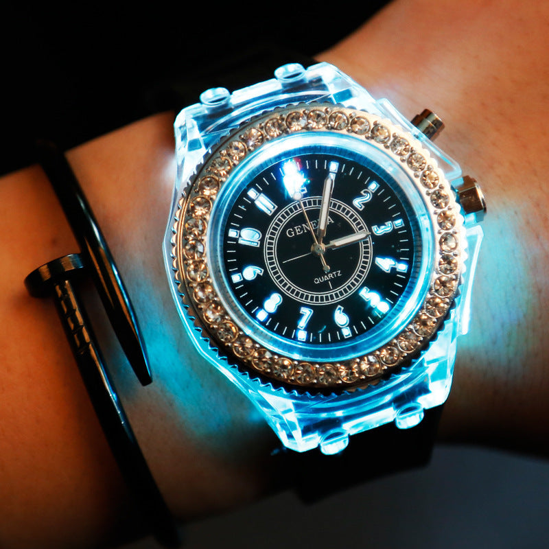 Venta rápida eBay transparente GINEBRA Ginebra reloj luminoso gel de sílice hombres y mujeres neutral cuarzo deportes mesa