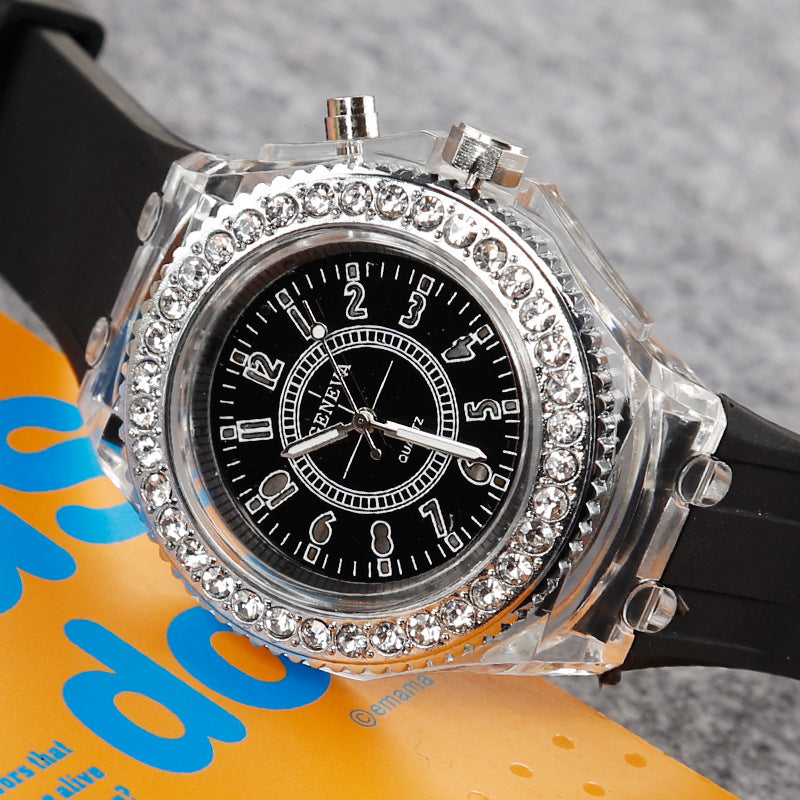 Venta rápida eBay transparente GINEBRA Ginebra reloj luminoso gel de sílice hombres y mujeres neutral cuarzo deportes mesa