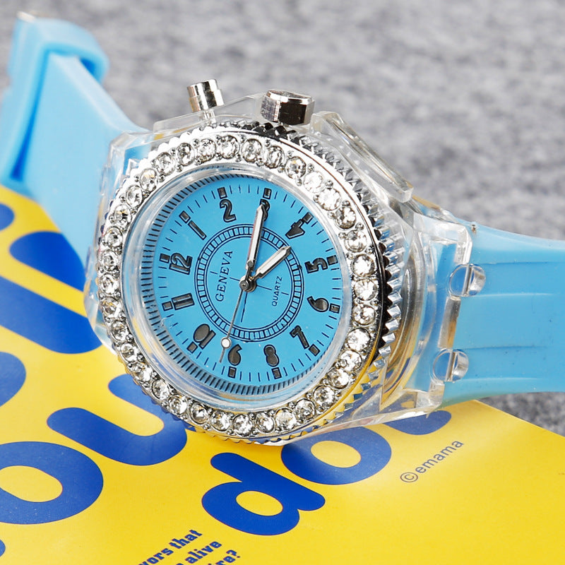 Venta rápida eBay transparente GINEBRA Ginebra reloj luminoso gel de sílice hombres y mujeres neutral cuarzo deportes mesa