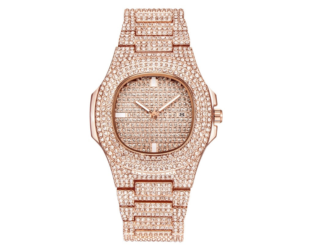 Relojes para hombre, marca de lujo, moda, reloj de cuarzo con fecha y diamantes