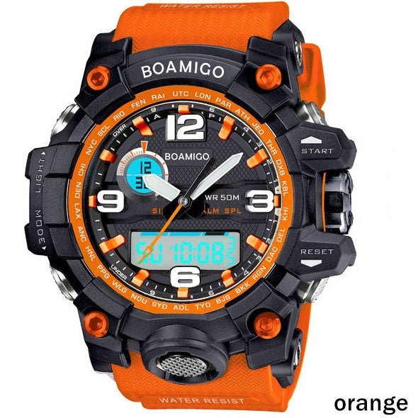 BOAMIGO ブランド メンズ スポーツウォッチ デュアルディスプレイ アナログ デジタル LED 電子クォーツウォッチ 50M 防水 水泳用ウォッチ F5100
