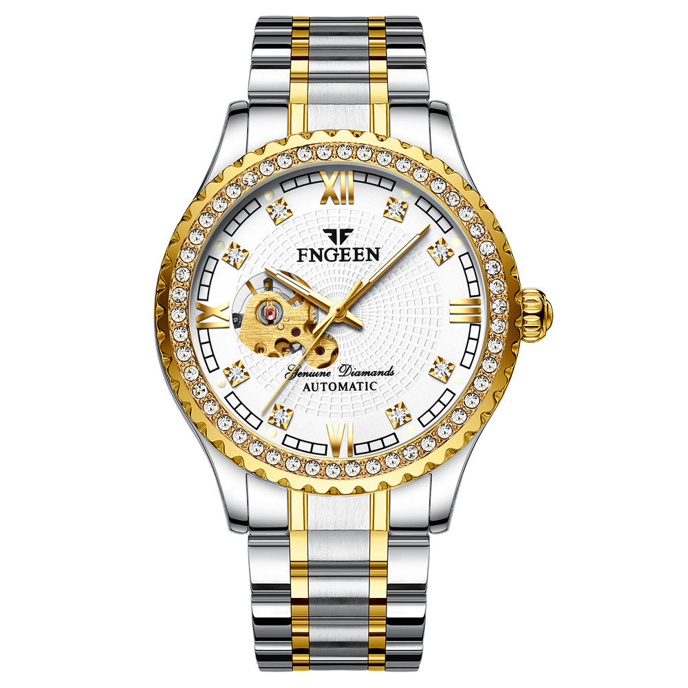 Reloj mecánico automático impermeable con diamantes para hombre, reloj de moda, reloj dorado, reloj hueco para hombre