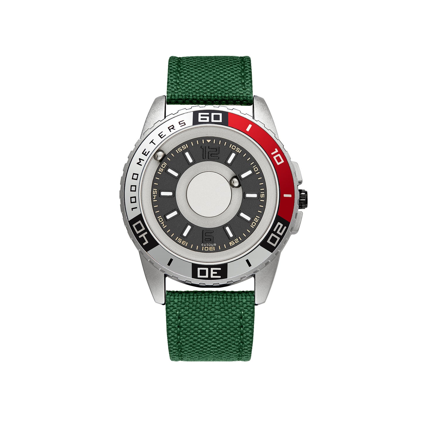 Reloj magnético de metal con tecnología negra.