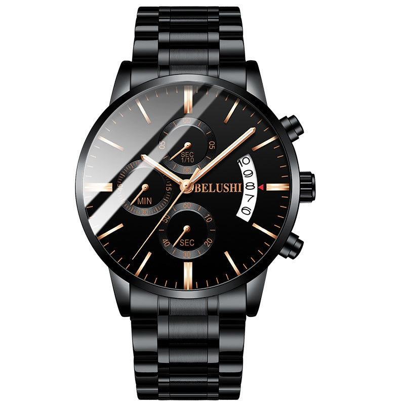 Reloj de alta gama con calendario y temporizador de seis manecillas y tres esferas