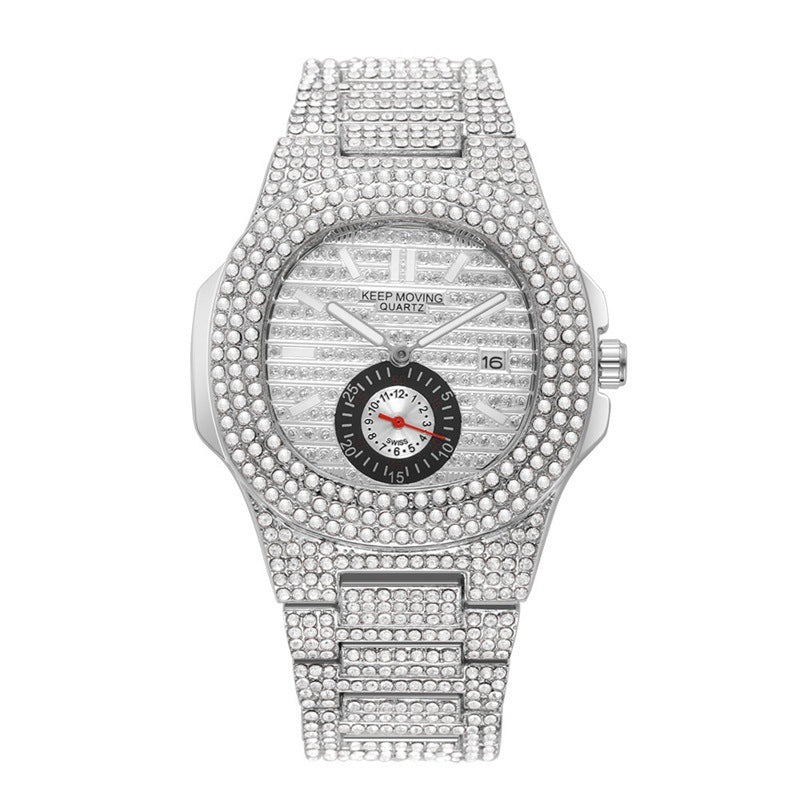 Couple Watch Fashion And Fully-jewelled Calendar Quartz
