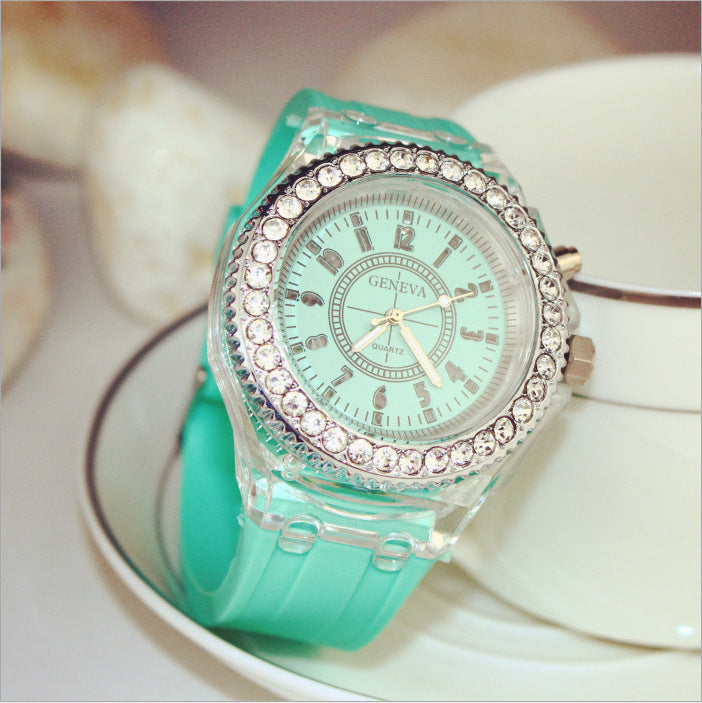 Venta rápida eBay transparente GINEBRA Ginebra reloj luminoso gel de sílice hombres y mujeres neutral cuarzo deportes mesa